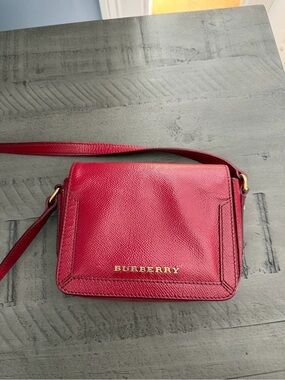 Burberry Berry Red Leather Crossbody Bag with Gold Logo